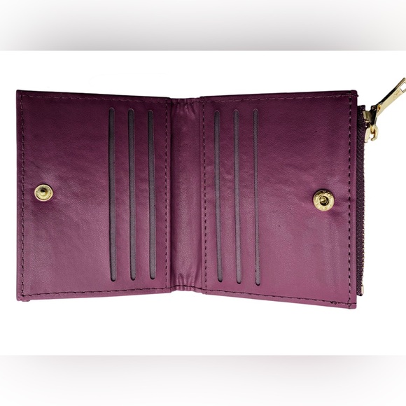 Badgley Mischka Quilted Plum Short Card Wallet - Picture 4 of 5